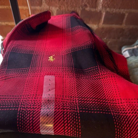 *** RL Quarter Zip - (L) NWT - Ralph Lauren Red and Black Plaid Men's Sweatshirt